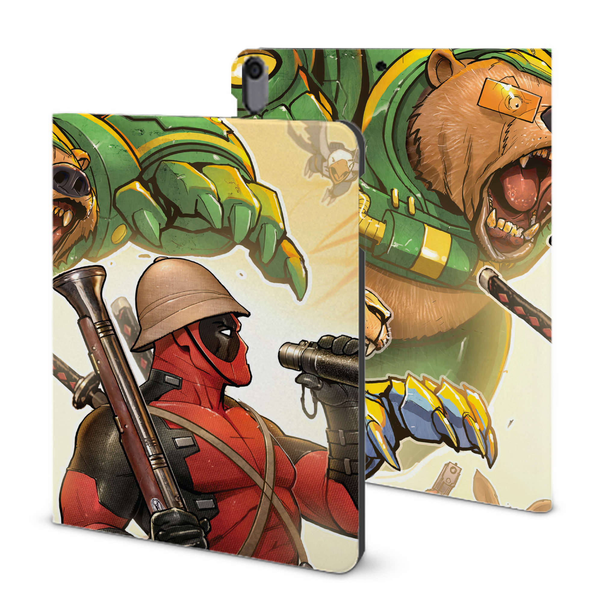 （画像用） Deadpool デッドプール IPad ケース ブック型 PUレザー TPU 耐衝撃 軽量 薄型 ペン収納なし 全面保護 IPad 各モデル対応
